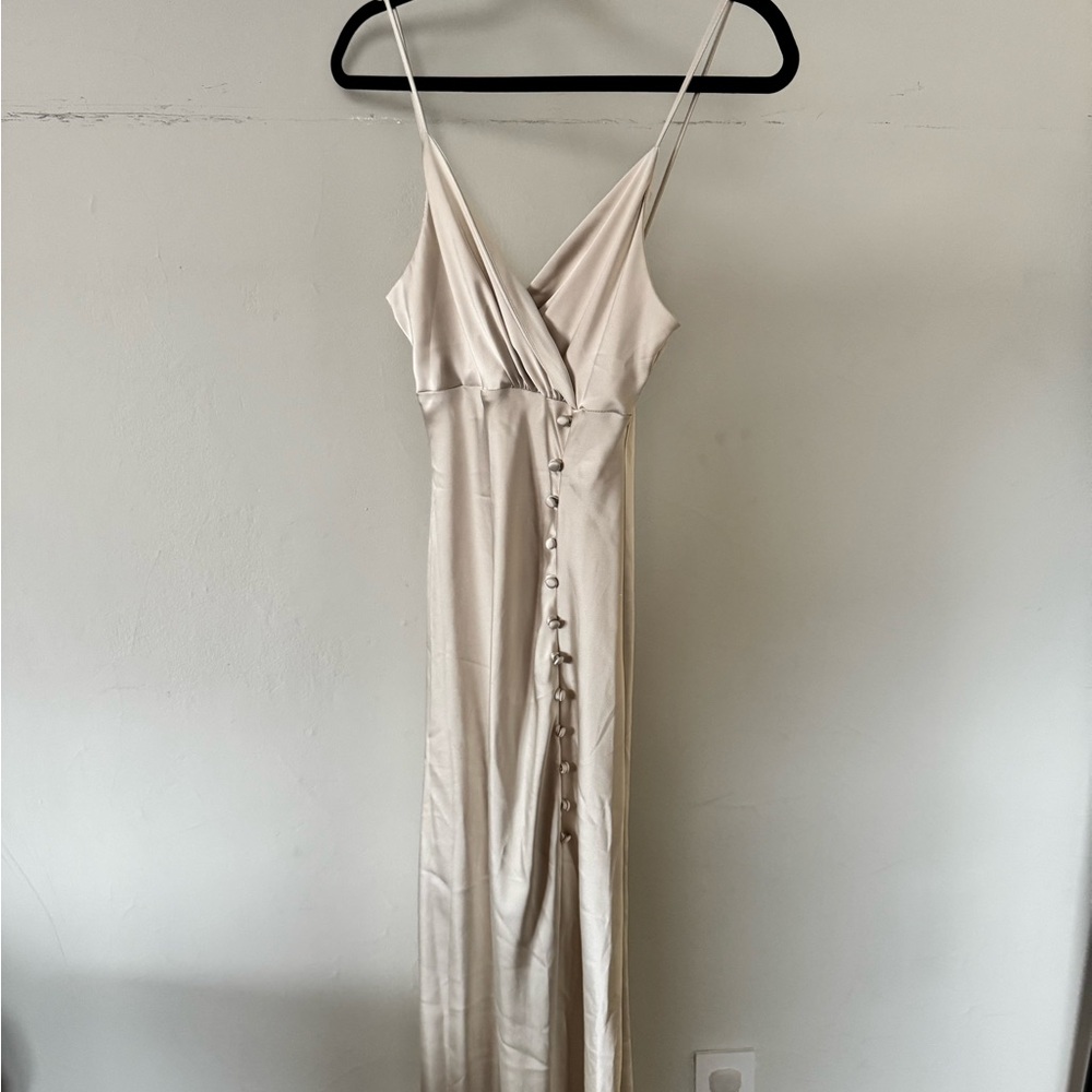 Elegant Cream Maxi Dress with Button Detail